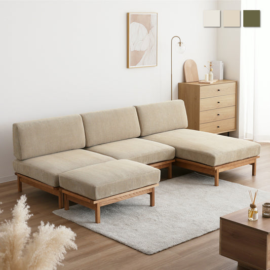 オットマン付き 3人掛け カウチ  ユニット ソファ セット Resho(リショウ)