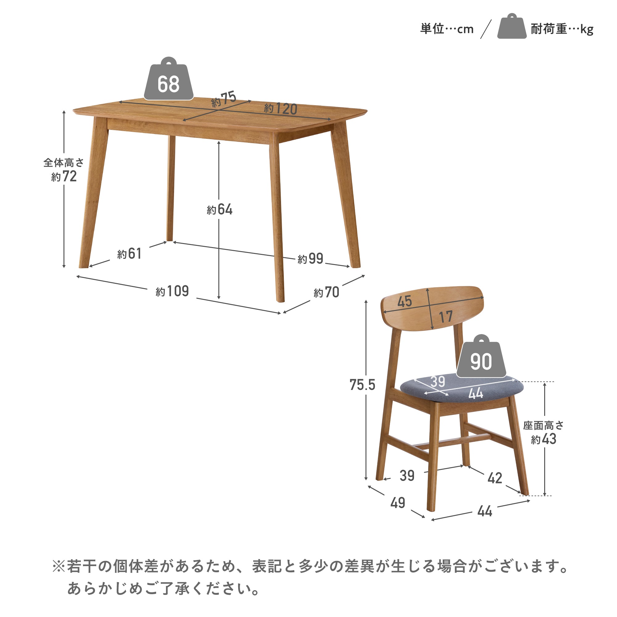 ダイニングセット Chiano（キアノ）幅120cm【5点セット】